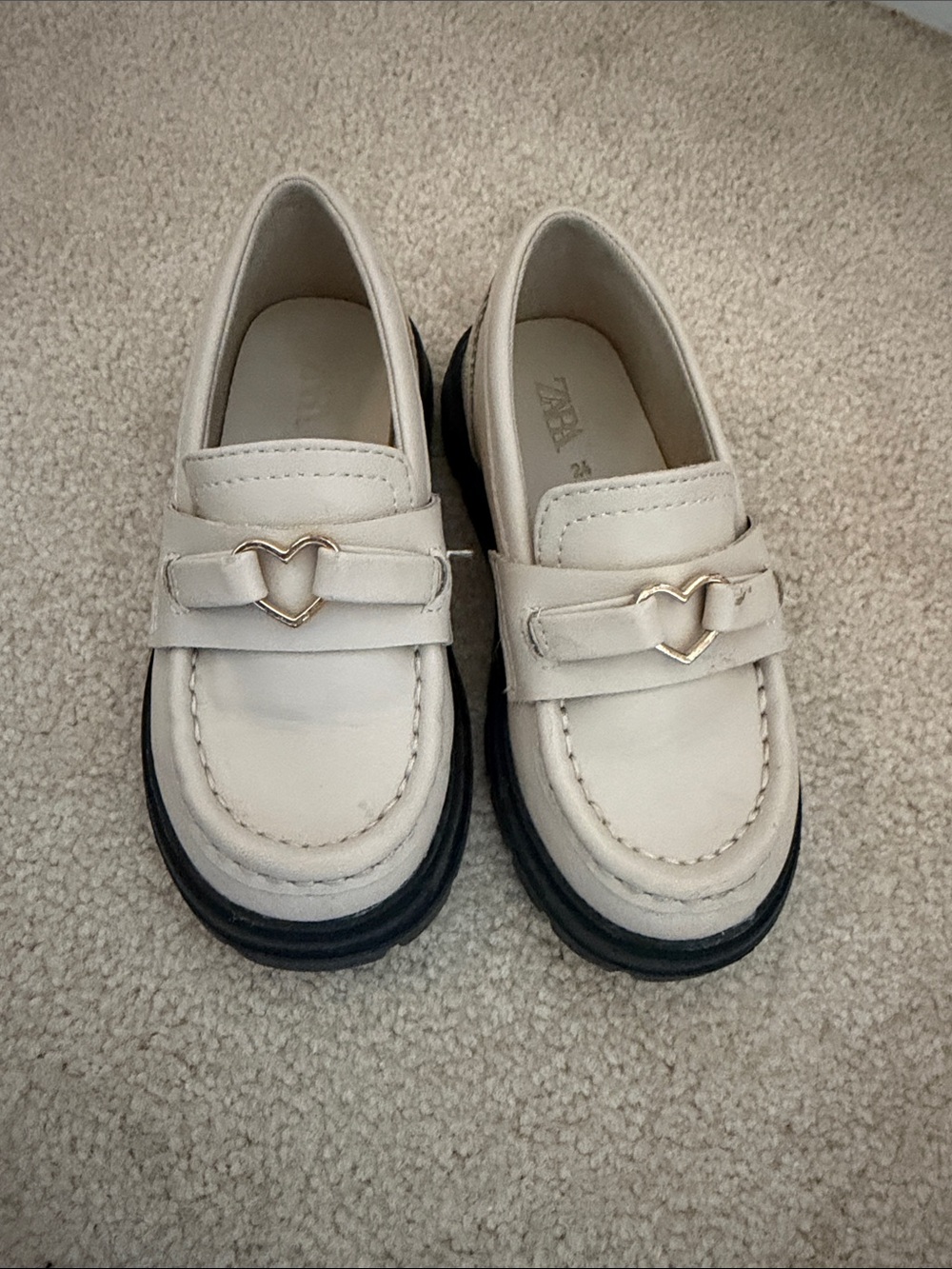 Zara Cream Loafers with Gold Heart Accent